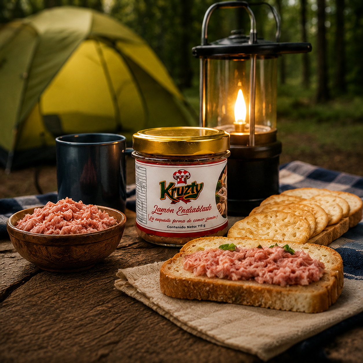 Jamón Endiablado Kruzty durante un paseo de camping